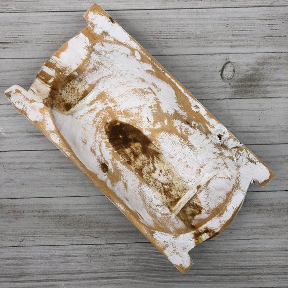 Wood Dough Bowl Small w/Handles White Wash 10x6x2 - Picture 7 of 10